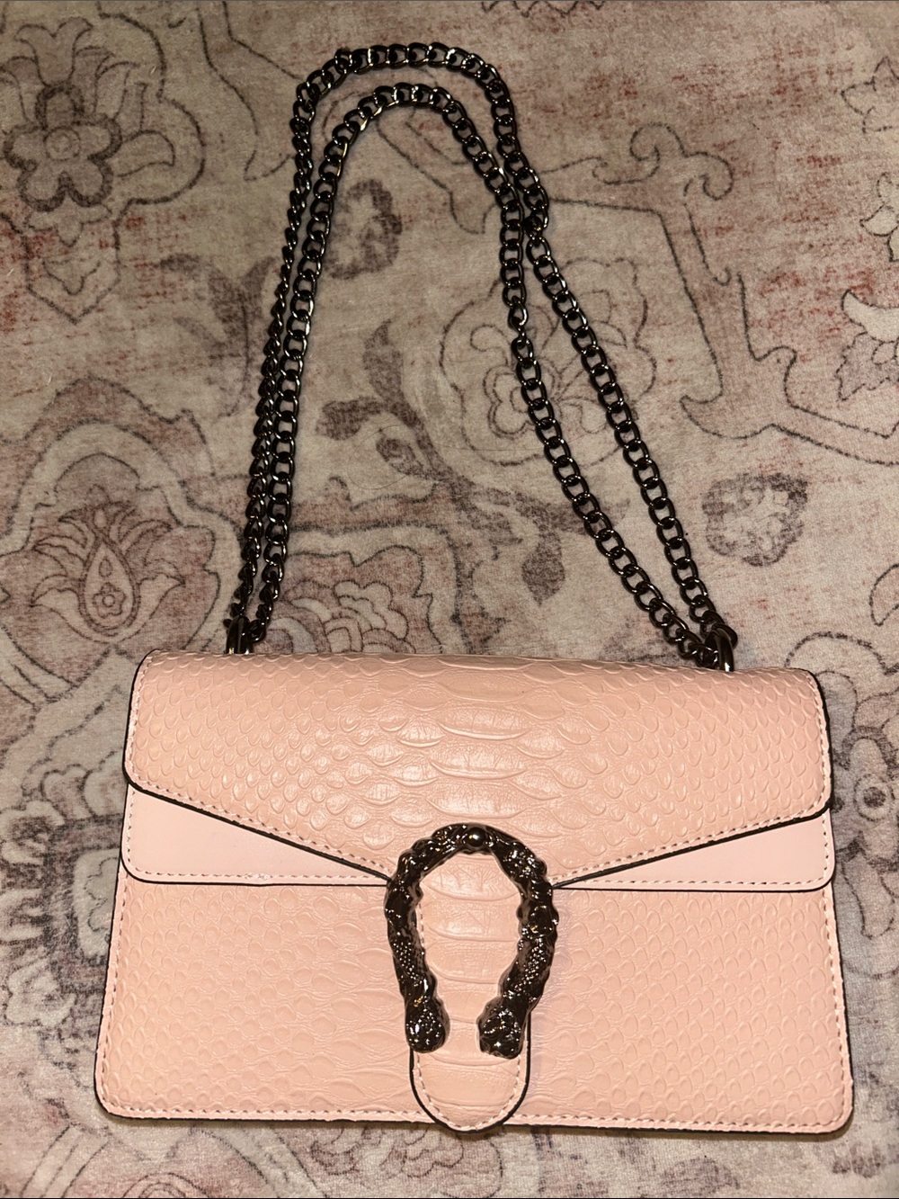 Blush Pink Textured Chain Shoulder Bag